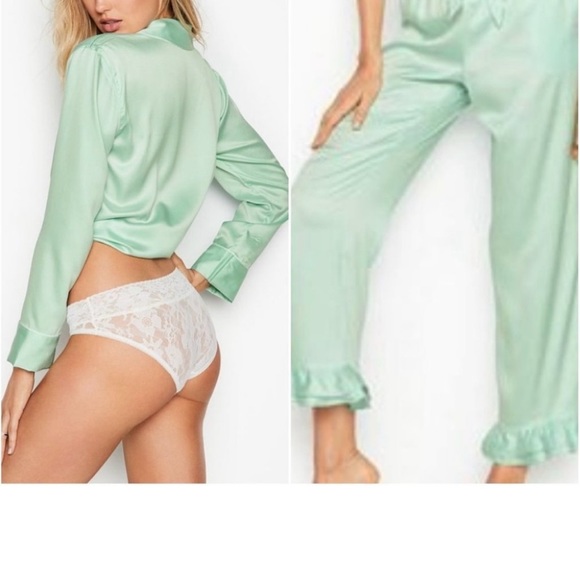 2 Pc Afterhour Pajama Satin Trim Top-M Pants- S